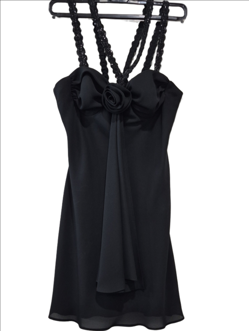 Vintage Lori Ann Montreal Black Rosette Halter Mini Dress 90s Y2K